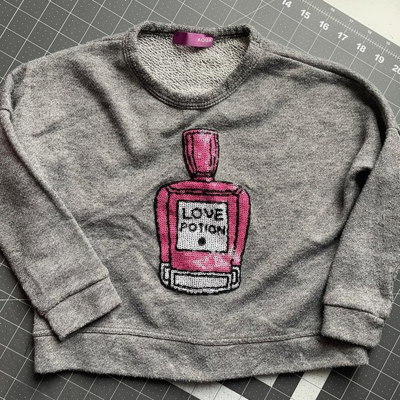 Sequin Love Potion Aqua Girl Kids Crewneck Sweatshirt - Picture 1 of 1